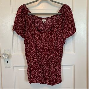 Lucky Brand - Maroon/Pink Smocked Top